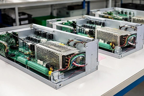 Electronics EMS assembly with PCBA, wiring and metal enclosure integration